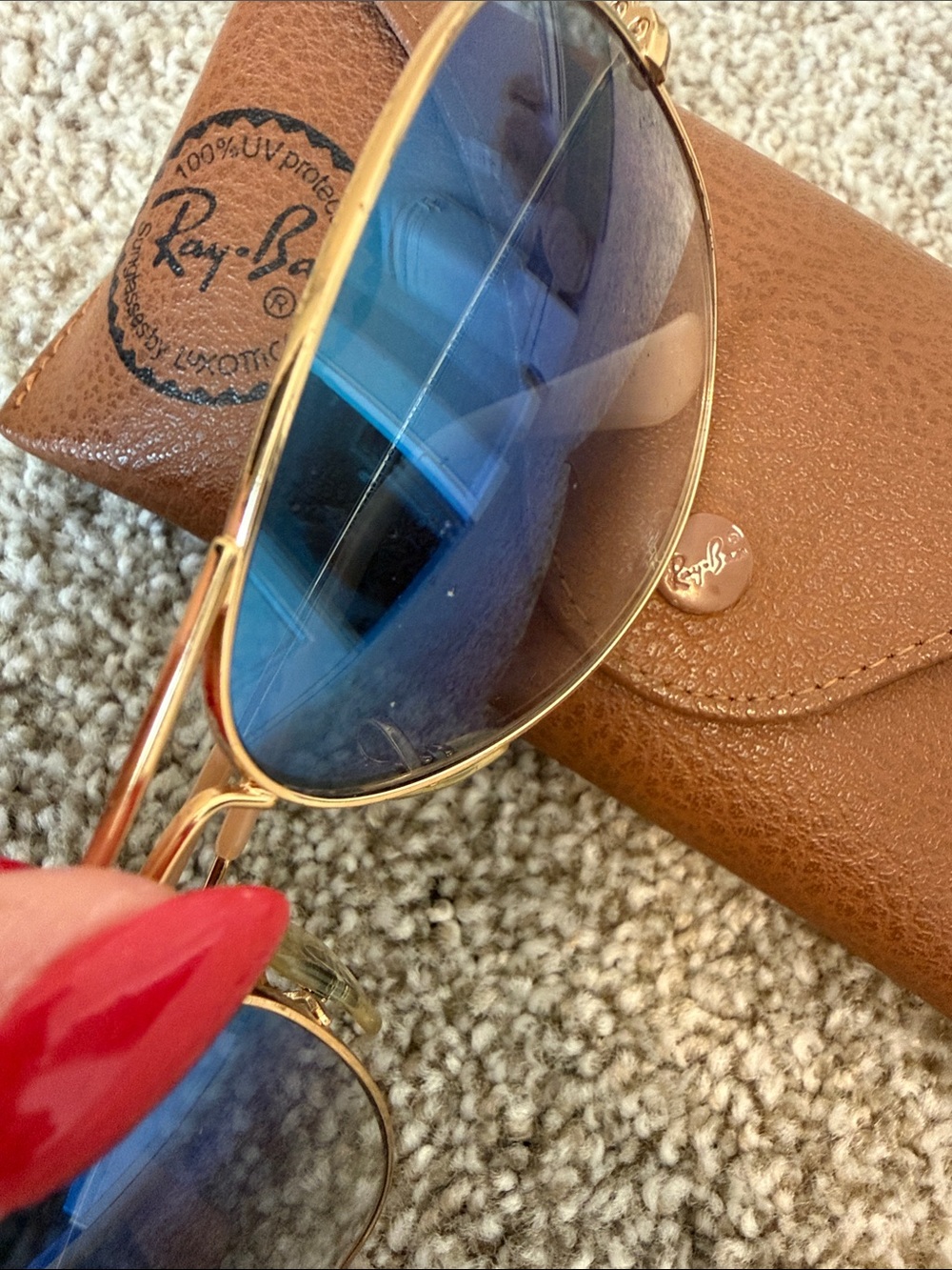 Ray-Ban Gold Frame Sunglasses with Blue Gradient Lenses - Picture 5 of 5